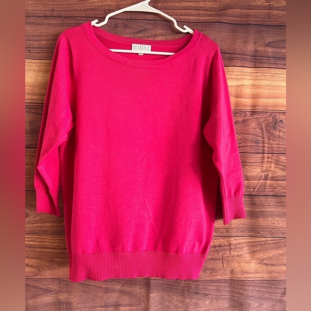 Joseph A Womens Hot Pink Scoop Neck 3/4 Sleeve Knit Sweater Size Large RN125019